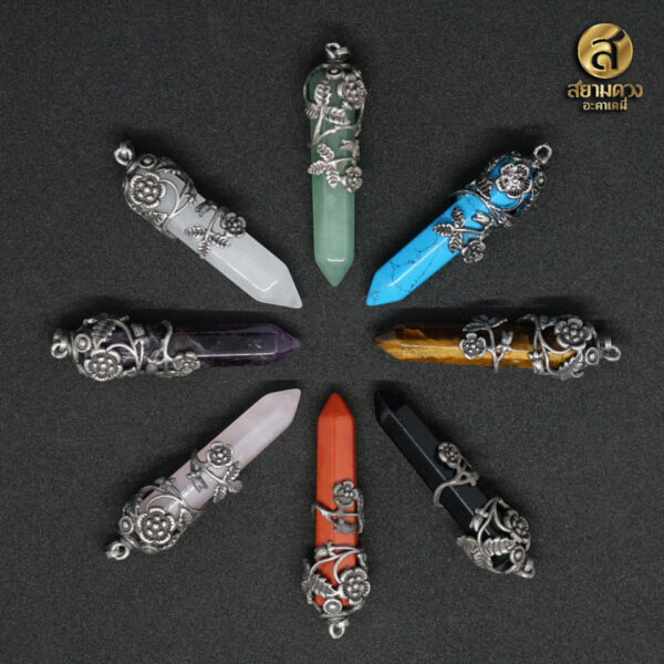 เพนดูลัม (PENDULUM) หินแท้ ประดับด้วยโลหะลายดอกไม้โบราณ - Image 2